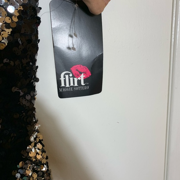 Maggie Sottero black, silver, open back, high slit, sequin maxi, evening wear 4 - Picture 7 of 10